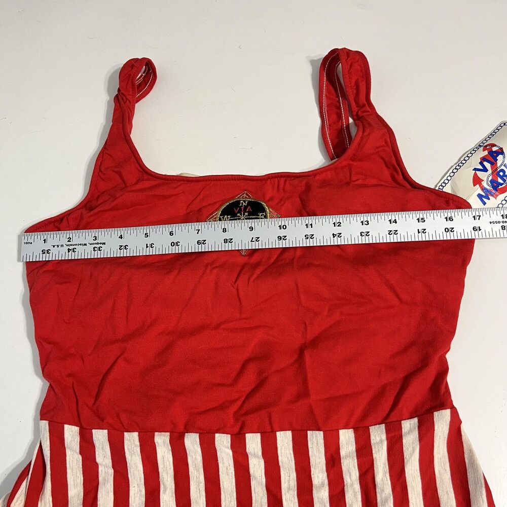 Vintage Via Marina Swimsuit Womens 16 Red Striped Nautical One Piece USA Cotton - Picture 13 of 16